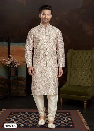 Cotton Ethnic Motifs Wedding Wear Kurta Pajama With Koti Mens At Rs