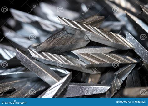 Detailed Shot Of Aluminum Swarf Produced By Machining Stock Photo