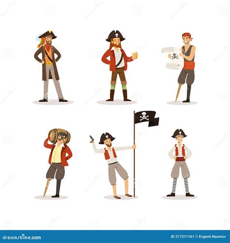 Pirate Or Buccaneer With Captains And Crew Member Vector Set Stock