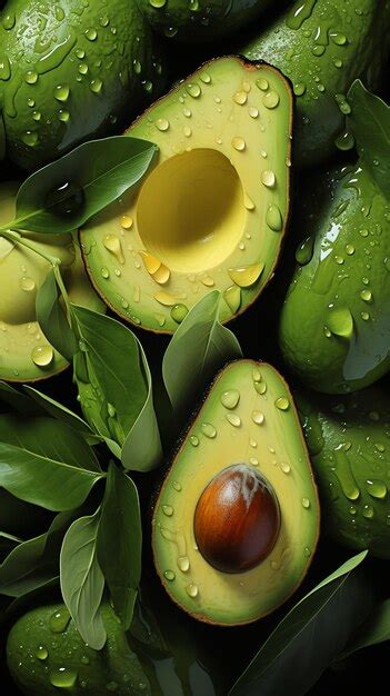 Premium Ai Image A Group Of Avocados With Leaves