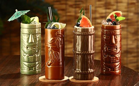 Sun Gkotta Tiki Mugs Cocktail Set Of 2 Large Ceramic Tiki Cups Tiki Glasses Cute