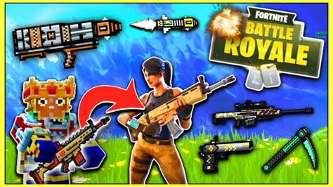 Using All Fortnite Weapons In Pixel Gun 3d Battle Royale Youtube