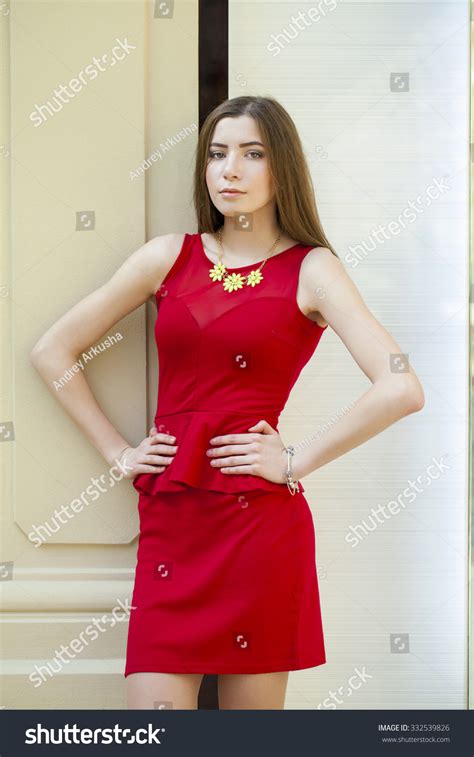 Sultry Portrait Sexy Brunette Red Dress Stock Photo Shutterstock