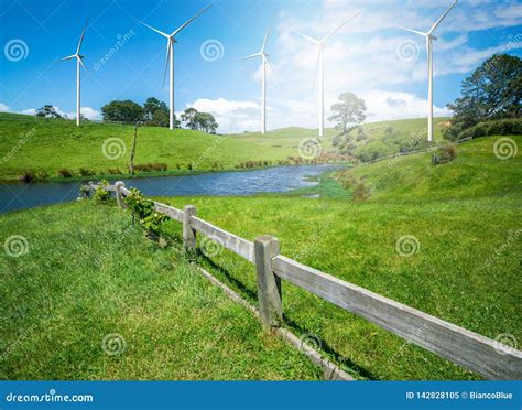 Wind Turbines Farm On A Green Grass Hills Stock Image Image Of Conservation Ecology 142828105