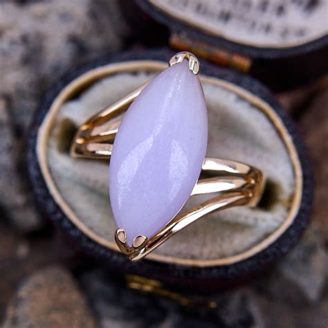 Marquise Cabochon Lavender Jade Ring K Yellow Gold