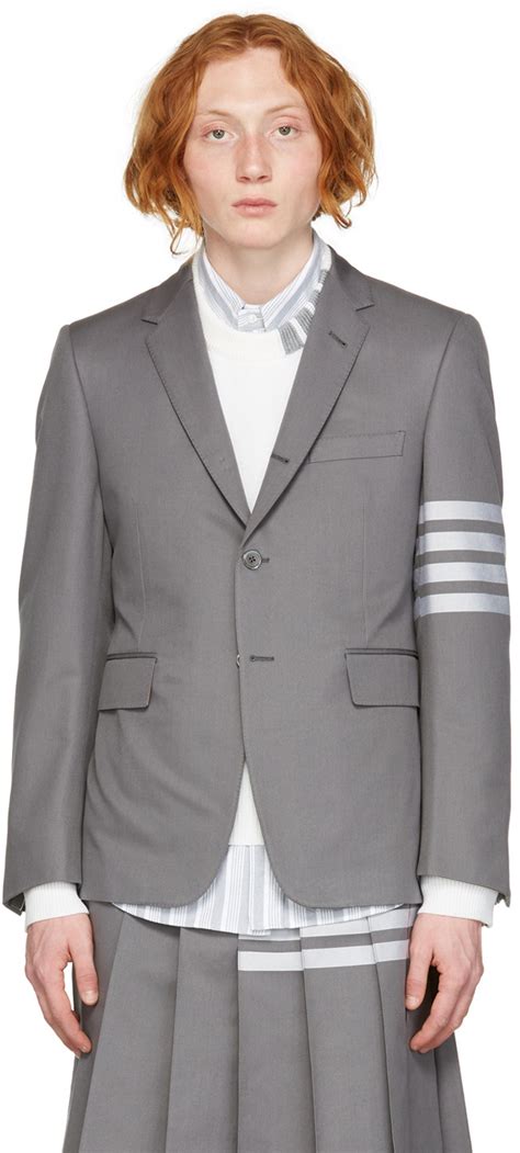 Thom Browne Grey Cotton Bar Blazer Ssense Uk