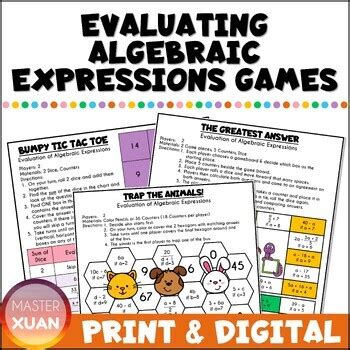 Evaluating Algebraic Expressions Substitution Board Games Pre Algebra