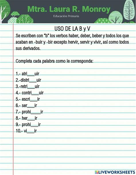 Uso De La B Y V Free Activity Live Worksheets