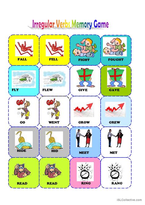 Memory Game Cards Irregular Verbs English ESL Worksheets Pdf Doc