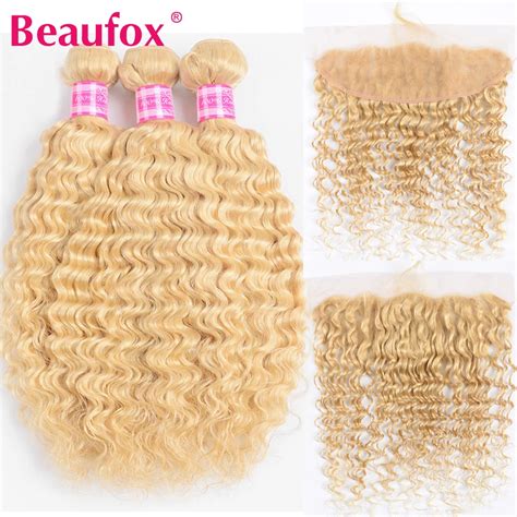 Beaufox 613 Blonde Deep Wave Bundles With Frontal Closure 613 Bundles