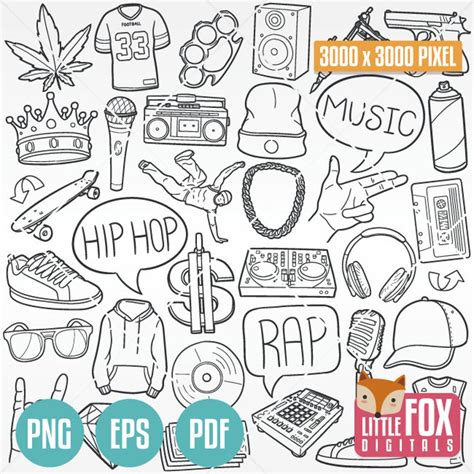 HIP HOP Doodle Vector Icons RAP Music Doodle Icons Rapper Scrapbook