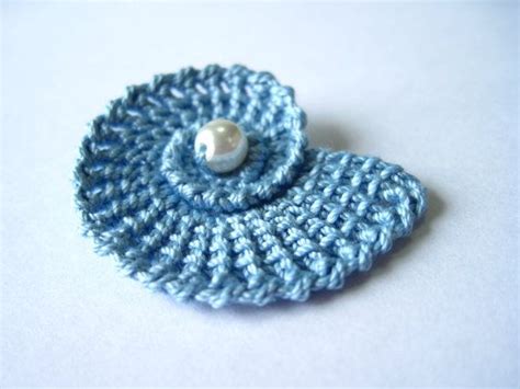 Crochet Sea Shells Applique With Pearls In Light Blue Applique Pearls Crochet