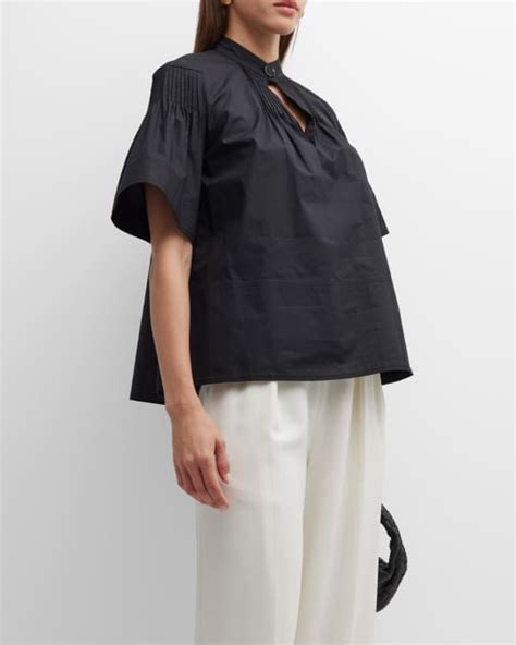 Proenza Schouler Pintuck Poplin Top W Keyhole Front Neiman Marcus