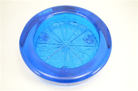 Vintage Blenko Glass 694 Big 10 Biomorphic Blue Glass Cigar Ashtray Designed By Joel Myers