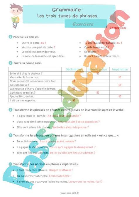 Les Trois Types De Phrases Déclarative Interrogative Et Impérative Exercices De Grammaire