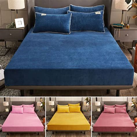 Winter Velvet Bedspread Fitted Sheet Mattress Cover Elastic Soft