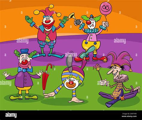 Cartoon Illustration Of Funny Clowns Or Comedians Characters Group