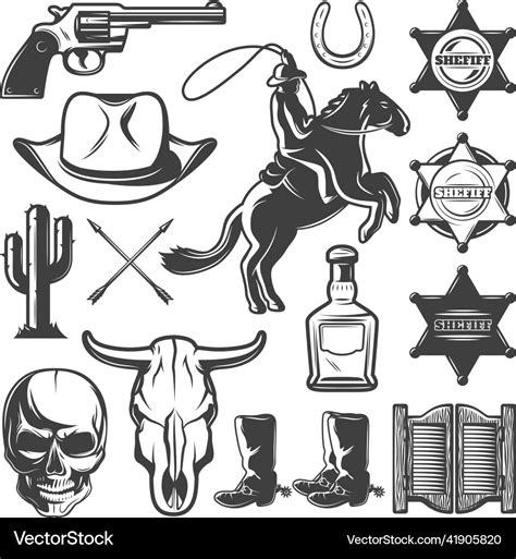 Wild West Icon Set Royalty Free Vector Image Vectorstock