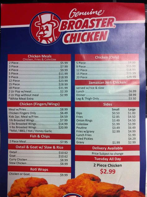 Broaster Chicken Menu Menu For Broaster Chicken Brantford Brantford