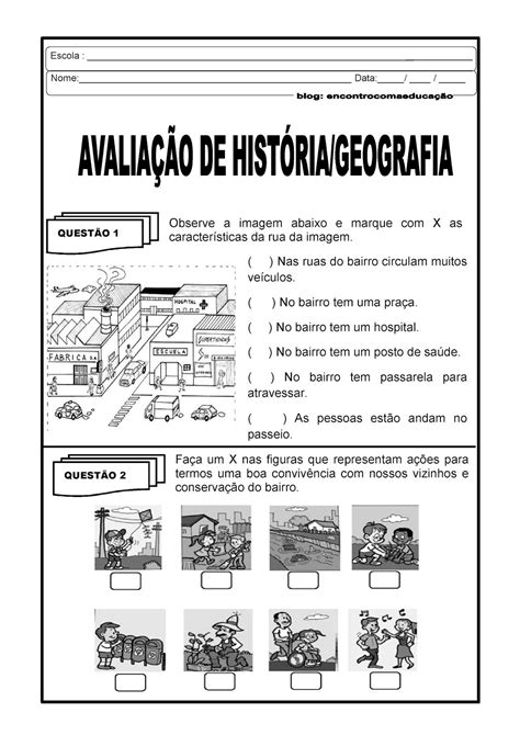 Prova De Hist Ria Ano Fundamental Para Imprimir Braincp