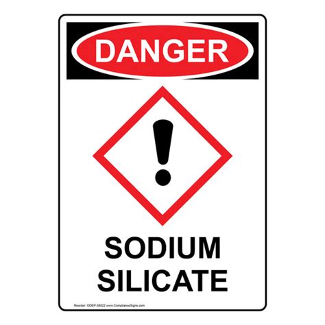 Vertical Sodium Silicate Sign With Symbol OSHA GHS DANGER