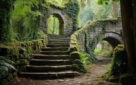 Premium AI Image | Ancient Stone Staircase to Secret Garden