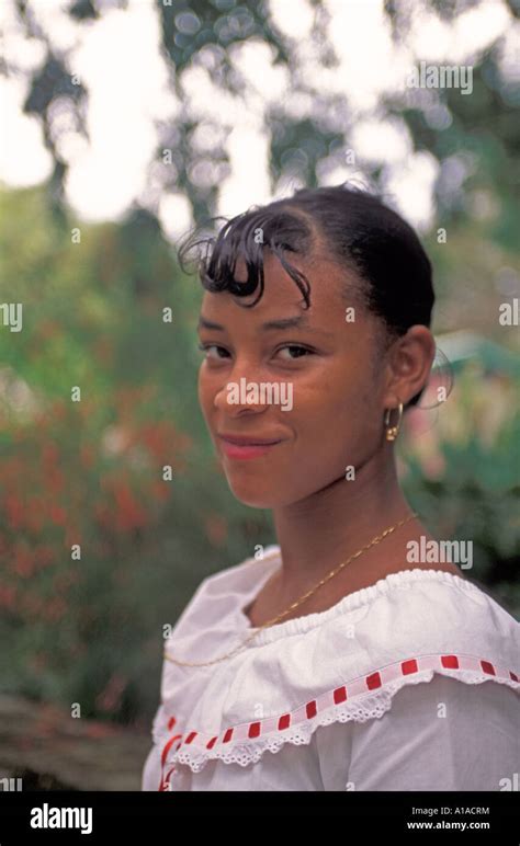 St Lucia woman in creole costume smiling Stock Photo - Alamy