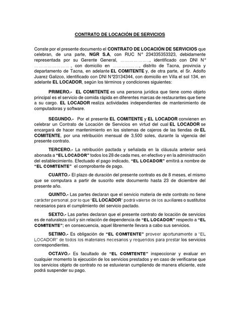 Contrato De Locacion De Servicio Finalizado Información Del Gobierno Política