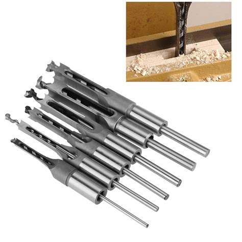 Walfront 6pcs Square Hole Saw Auger Drill Bit Mortising Chisel