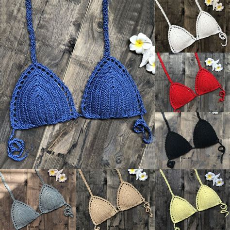 Women Crochet Lace Bralette Knit Bra Boho Beach Bikini Halter Cami Tank