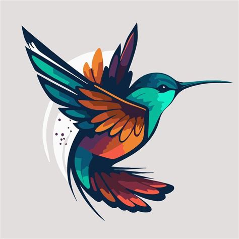 Logo Of Flaying Hummingbird Bird Colorful Vector Style Colibri Icon