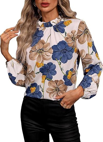 Floerns Womens Floral Print Long Sleeve High Neck Georgette Chiffon