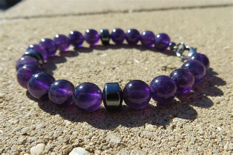 Purple Amethyst Bracelet Dark Purple Mm Beaded Bracelet Etsy