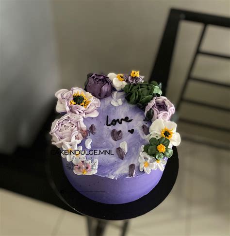 Purple Cake with Purple and Lavender Flowers - CakeIndulge PH