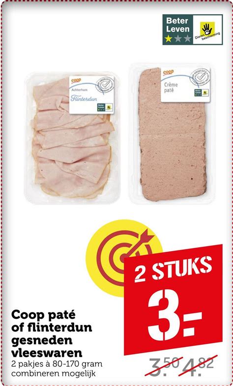 Coop paté of flinterdun gesneden vleeswaren aanbieding bij Coop