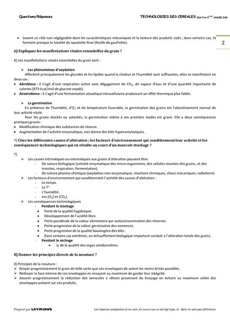 Solution Examen C R Ales Cinqui Me Ann E Sciences De La Nutrition