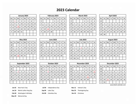 Free Download Printable Calendar 2023 with US Federal Holidays, one ...