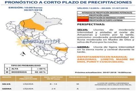 Lluvias Moderadas Ocurrirían En Madre De Dios Y Selva De Puno Y Cusco Noticias Agencia