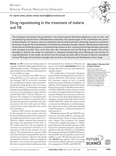 PDF Drug Repositioning In The Treatment Of Malaria And TB PDF