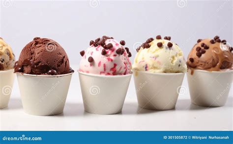 Mockup Strawberry Vanilla Chocolate Different Flavor Ice Cream Scoops Or Balls Ai Generative