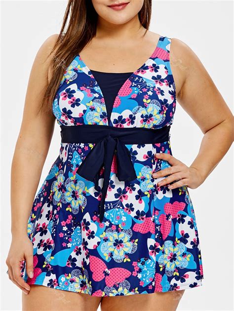 [42 Off] Plus Size Floral Empire Waist One Piece Swimsuit Rosegal