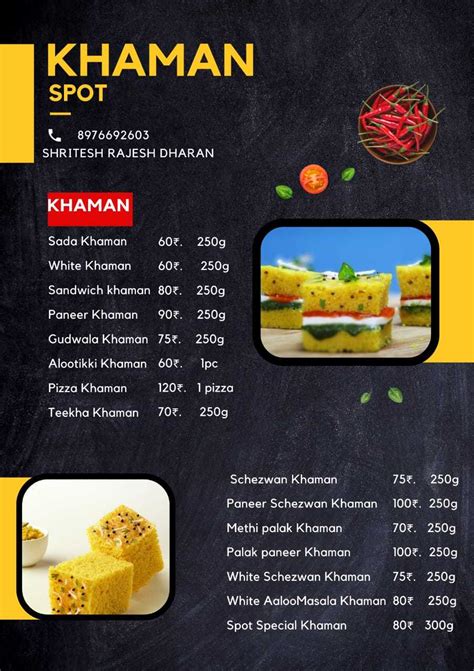 Menu Of Khaman Spot Dombivali East Thane