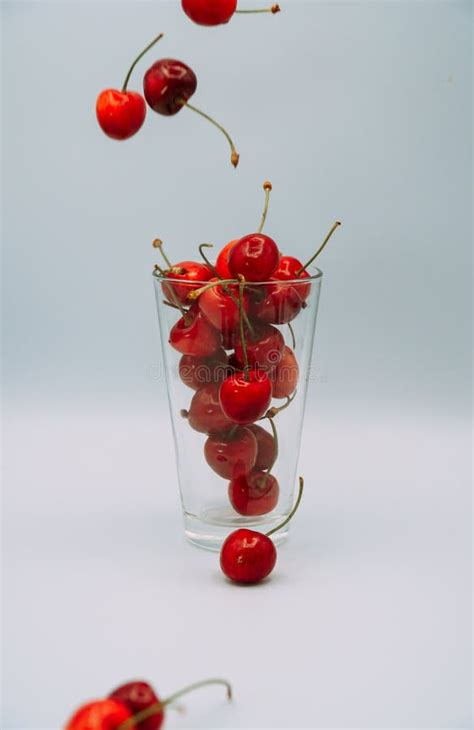 Cerezas Maduras En Un Vaso Con Fondo Blanco Imagen De Archivo Imagen