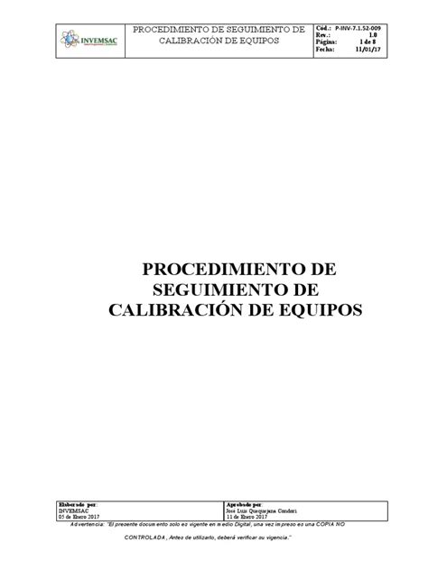 Pinv009 Seguimiento De Calibración De Equipos Pdf Calibración