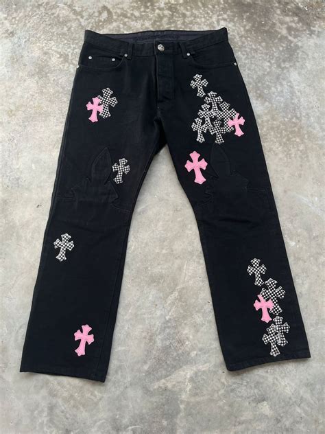 Chrome Hearts Chrome Hearts Pinkandcheckered Cross Patch Fleur Knee Jeans