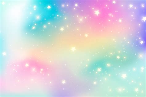 Rainbow Unicorn Fantasy Background With Stars Holographic Illustration