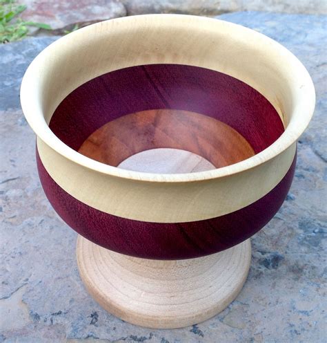 Purple Heart Cherry And Maple Pedestal Bowl By Knottybowl Wood