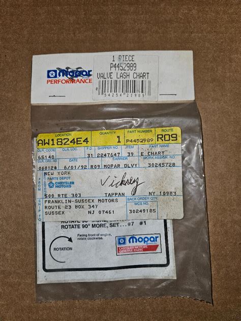 Nos Mopar P4452989 Valve Lash Adjustment Chart Ebay