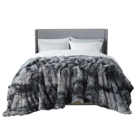 Bedsure Faux Fur King Size Blankets For Bed Grey Tie Dye Fuzzy Fluffy