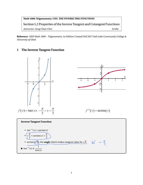 Properties of inverse tangent and cotangent functions - Math 1060 ...